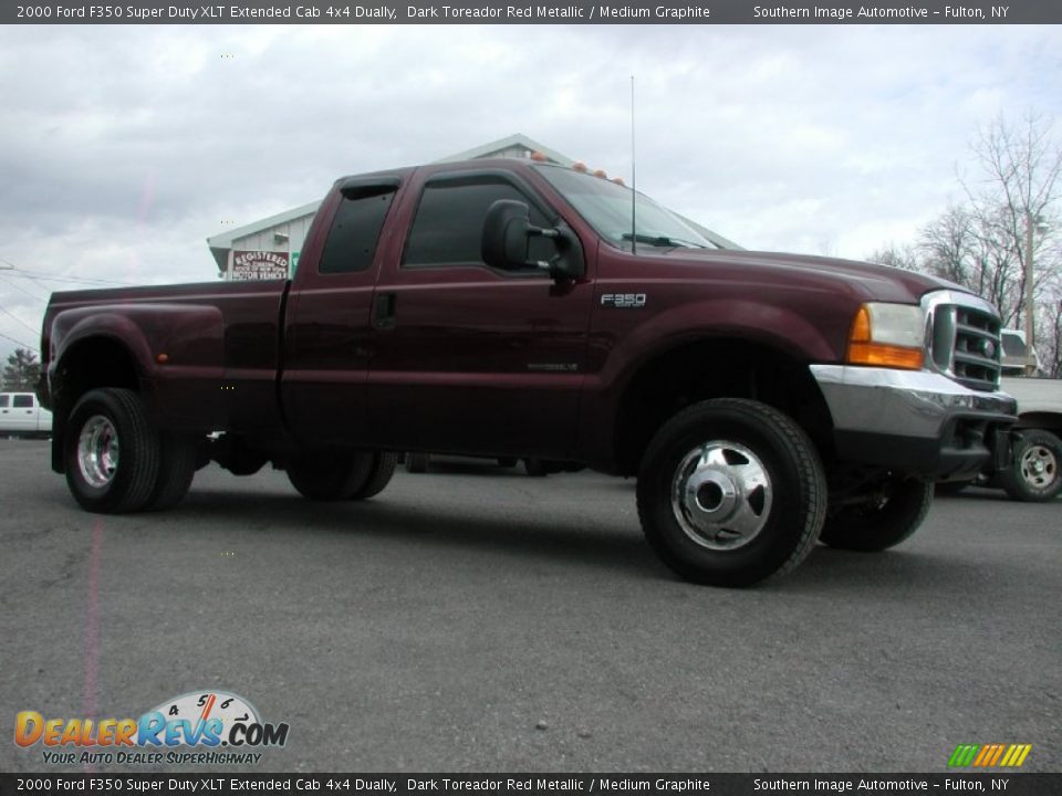 2000 Ford F350 Super Duty XLT Extended Cab 4x4 Dually Dark Toreador Red Metallic / Medium Graphite Photo #16
