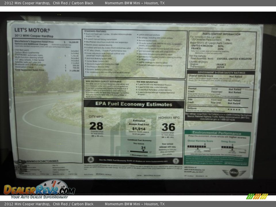 2012 Mini Cooper Hardtop Window Sticker Photo #24