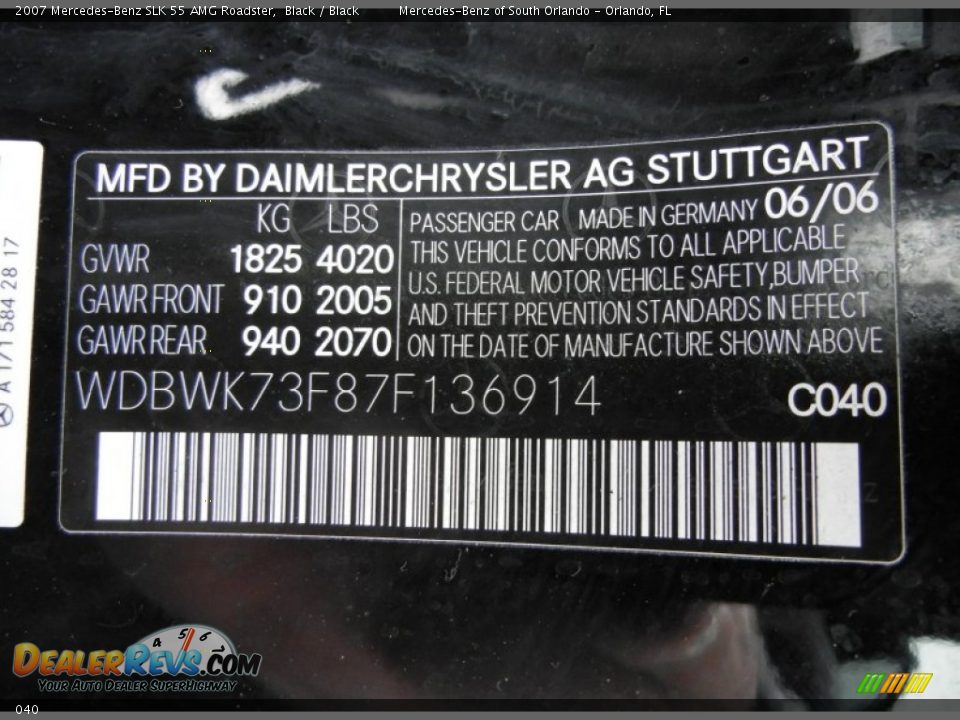 Mercedes-Benz Color Code 040 Black