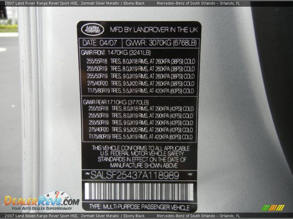 2007 Land Rover Range Rover Sport HSE Zermatt Silver Metallic / Ebony Black Photo #33