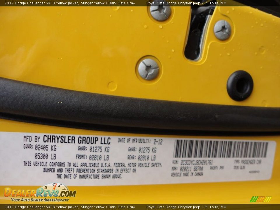 2012 Dodge Challenger SRT8 Yellow Jacket Stinger Yellow / Dark Slate Gray Photo #27