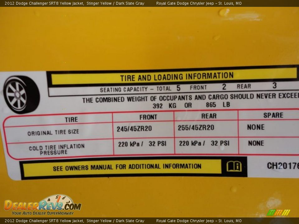 Info Tag of 2012 Dodge Challenger SRT8 Yellow Jacket Photo #28