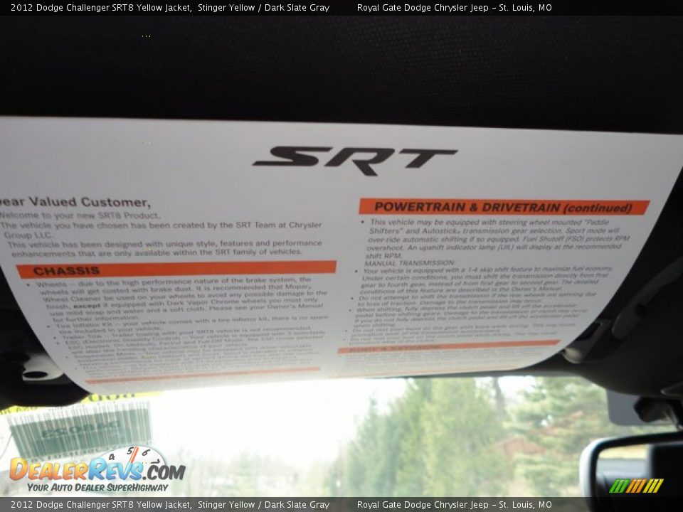 2012 Dodge Challenger SRT8 Yellow Jacket Stinger Yellow / Dark Slate Gray Photo #29