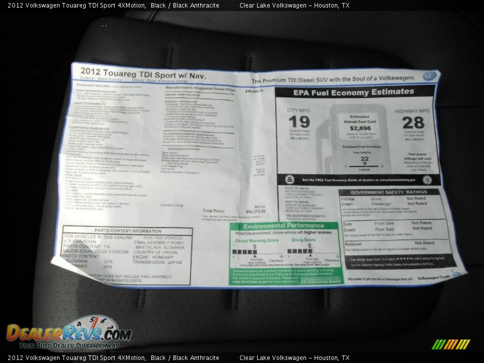 2012 Volkswagen Touareg TDI Sport 4XMotion Black / Black Anthracite Photo #22