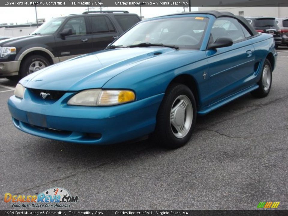 1994 Ford Mustang V6 Convertible Teal Metallic / Grey Photo #7