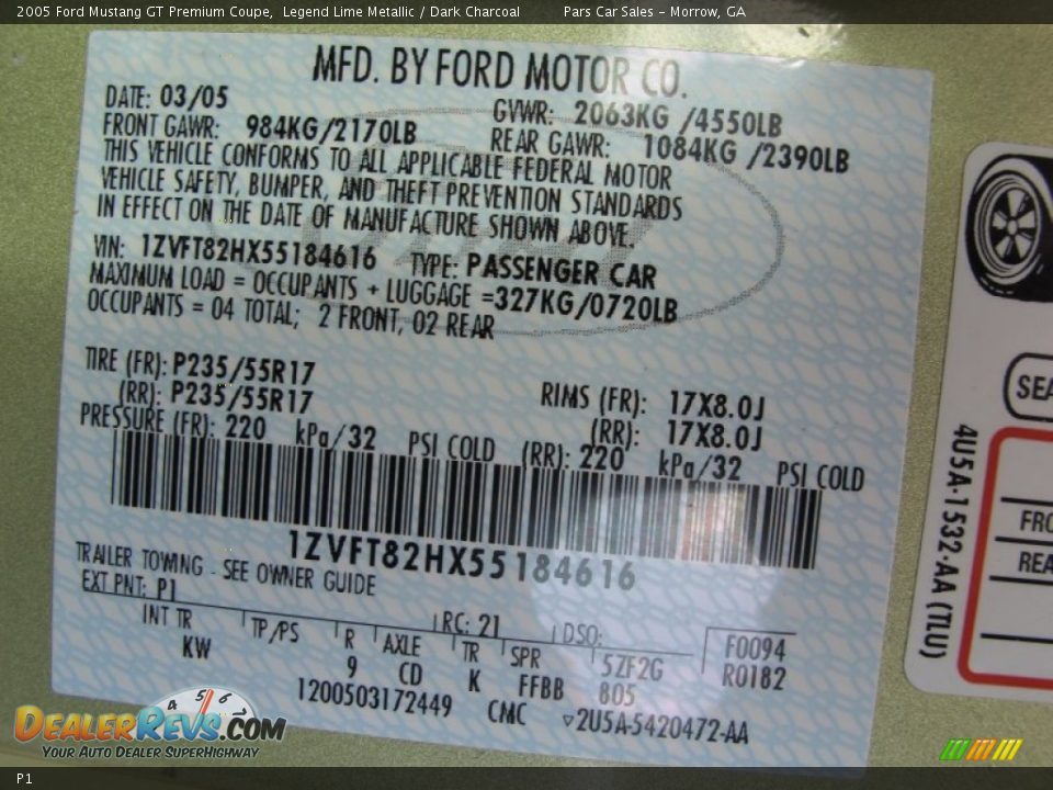 Ford Color Code P1 Legend Lime Metallic