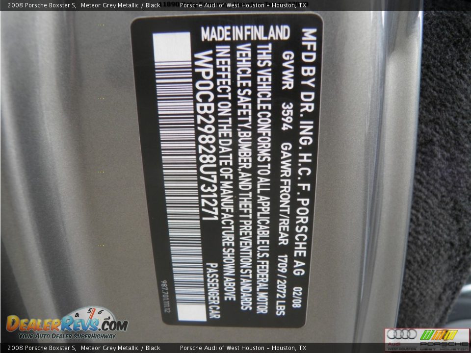 2008 Porsche Boxster S Meteor Grey Metallic / Black Photo #30