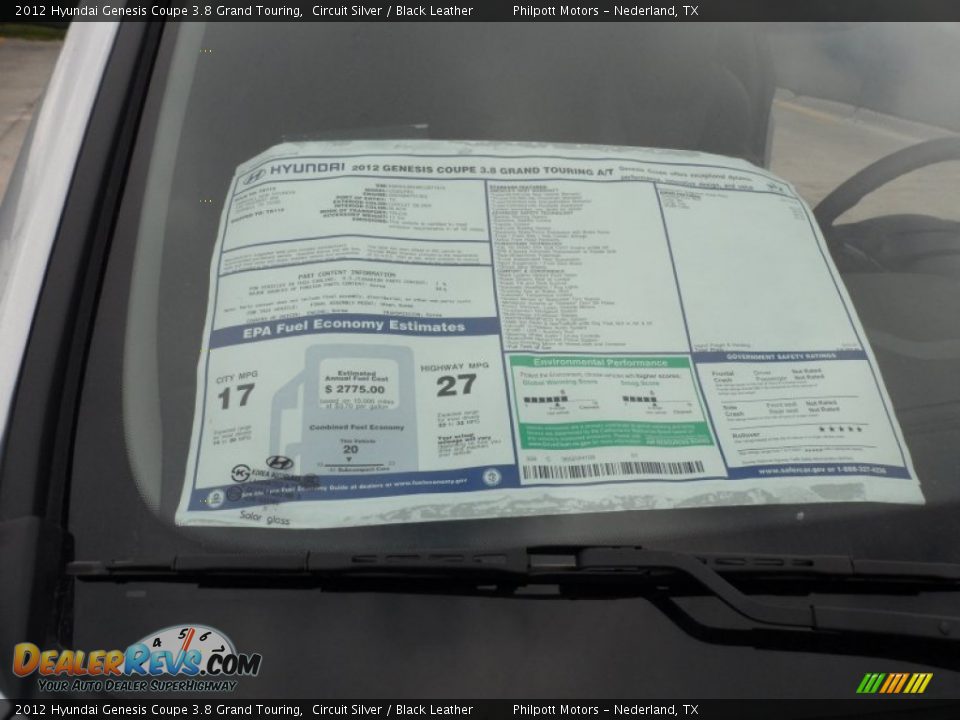 2012 Hyundai Genesis Coupe 3.8 Grand Touring Window Sticker Photo #36