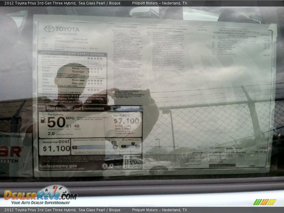 2012 Toyota Prius 3rd Gen Three Hybrid Sea Glass Pearl / Bisque Photo #18