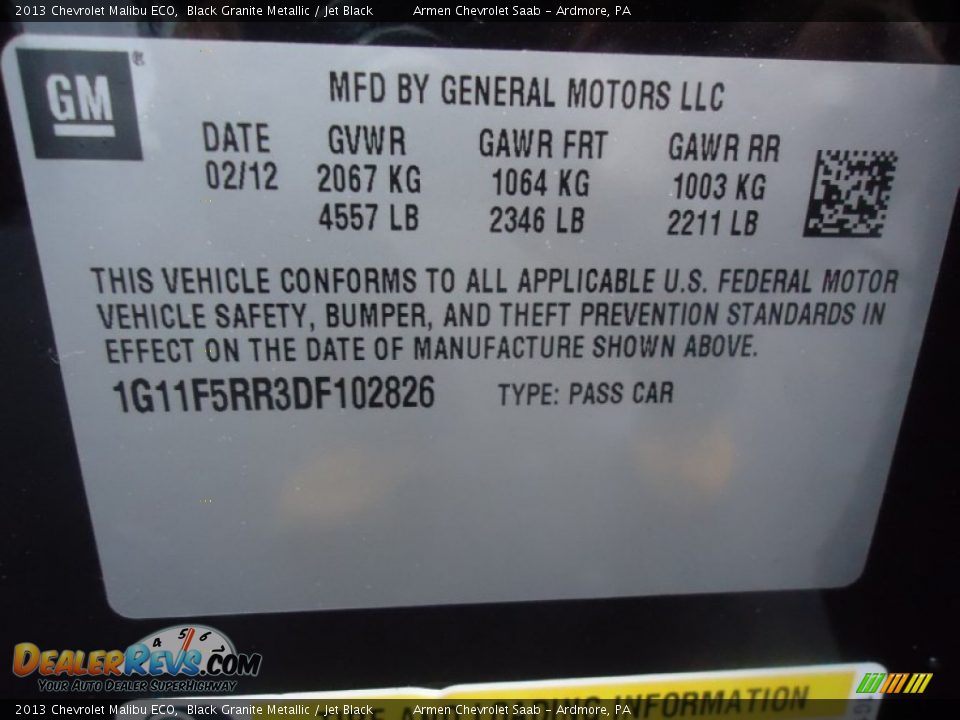 2013 Chevrolet Malibu ECO Black Granite Metallic / Jet Black Photo #16