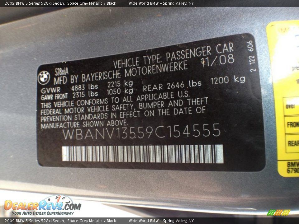 2009 BMW 5 Series 528xi Sedan Space Grey Metallic / Black Photo #16