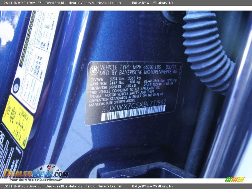 2011 BMW X3 xDrive 35i Deep Sea Blue Metallic / Chestnut Nevada Leather Photo #20