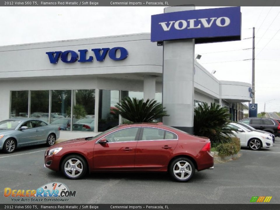 2012 Volvo S60 T5 Flamenco Red Metallic / Soft Beige Photo #2