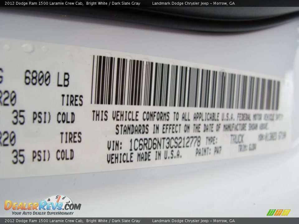 2012 Dodge Ram 1500 Laramie Crew Cab Bright White / Dark Slate Gray Photo #13