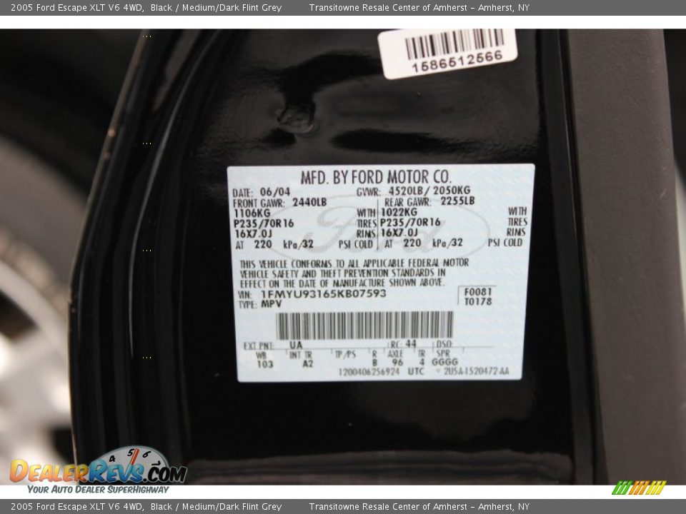 2005 Ford Escape XLT V6 4WD Black / Medium/Dark Flint Grey Photo #20