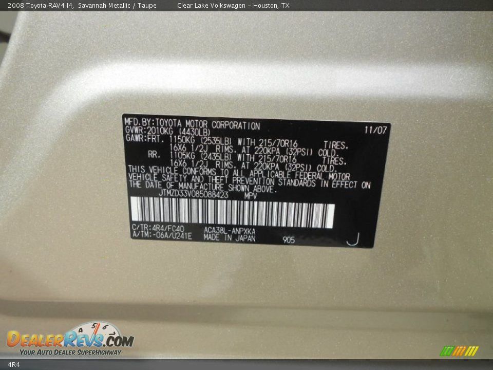 Toyota Color Code 4R4 Savannah Metallic