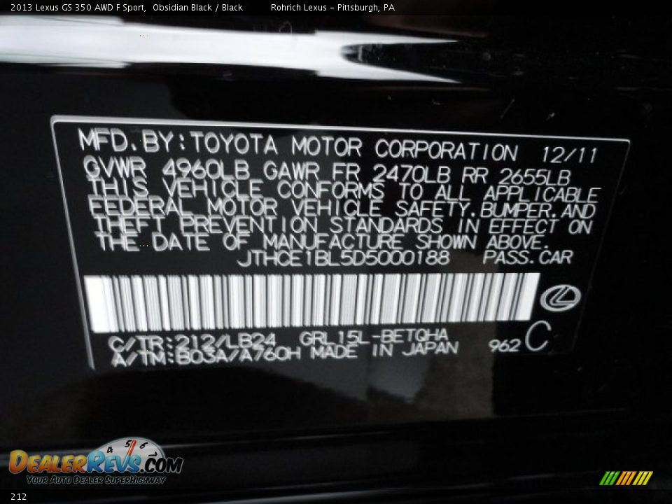 212 - 2013 Lexus GS