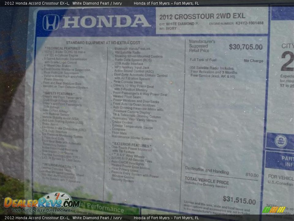 2012 Honda Accord Crosstour EX-L Window Sticker Photo #9