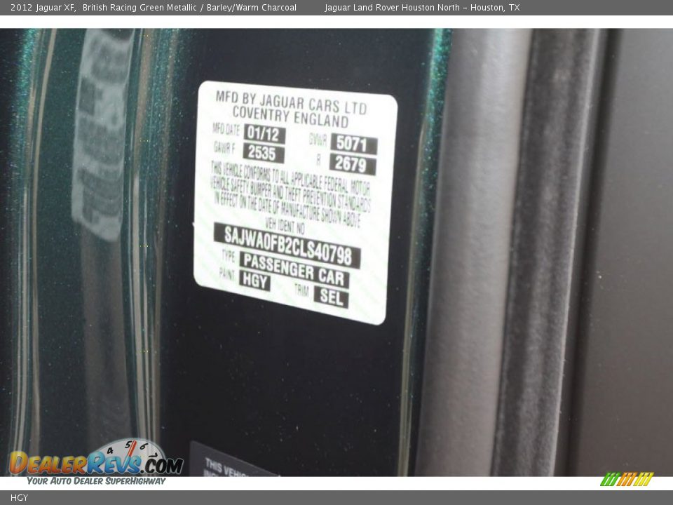 Jaguar Color Code HGY British Racing Green Metallic