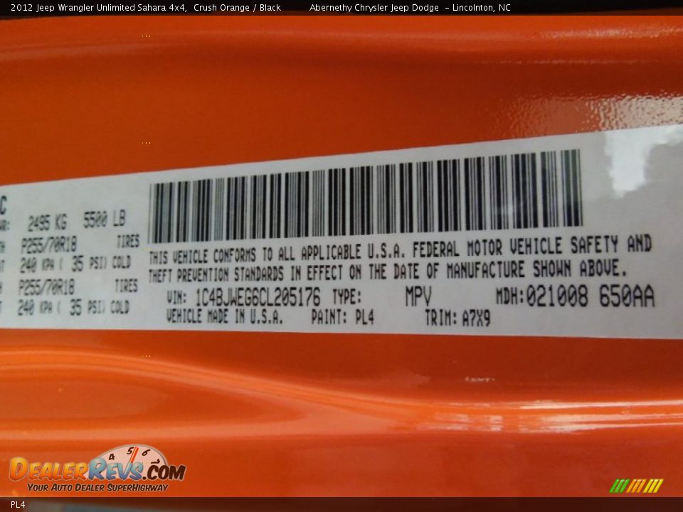 Jeep Color Code PL4 Crush Orange