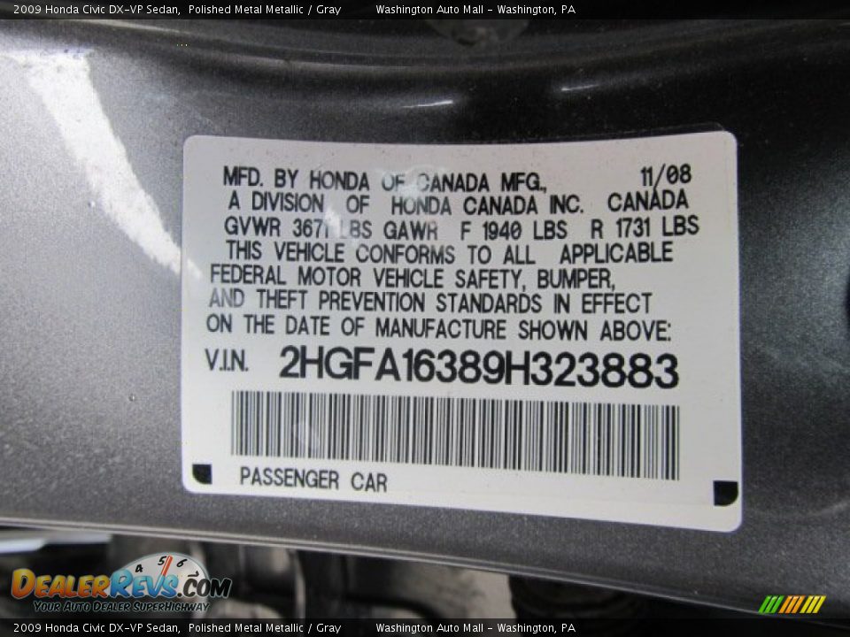 2009 Honda Civic DX-VP Sedan Polished Metal Metallic / Gray Photo #19