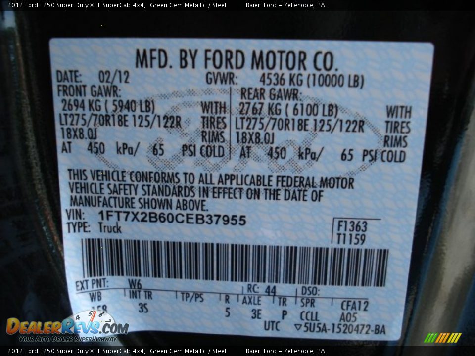 2012 Ford F250 Super Duty XLT SuperCab 4x4 Green Gem Metallic / Steel Photo #20