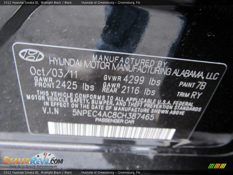 2012 Hyundai Sonata SE Midnight Black / Black Photo #10