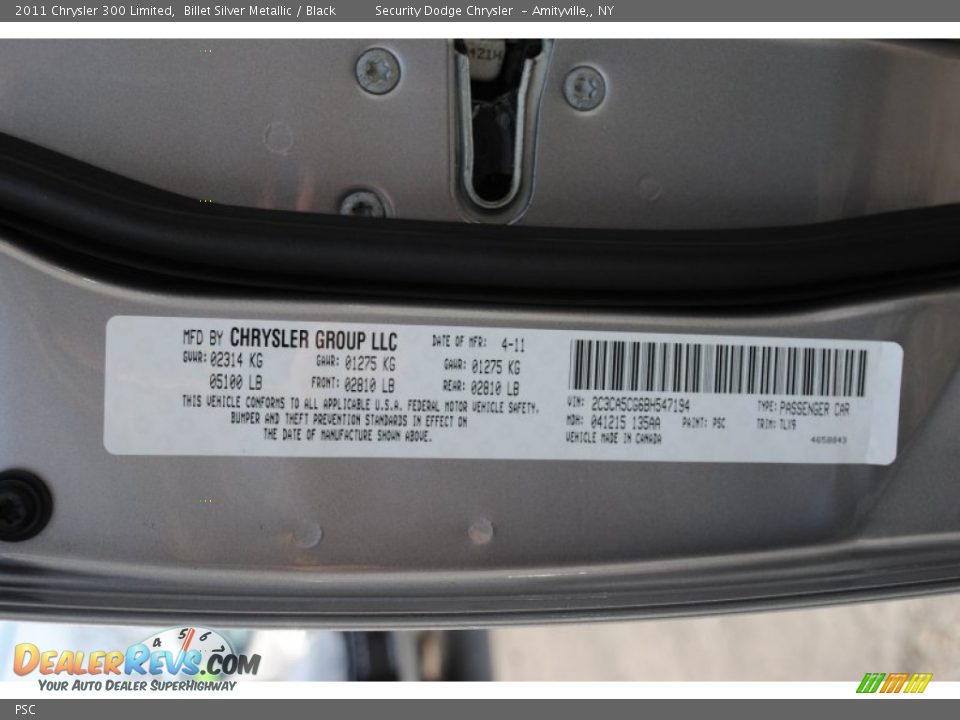 Chrysler Color Code PSC Billet Silver Metallic