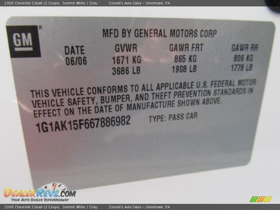 2006 Chevrolet Cobalt LS Coupe Summit White / Gray Photo #14