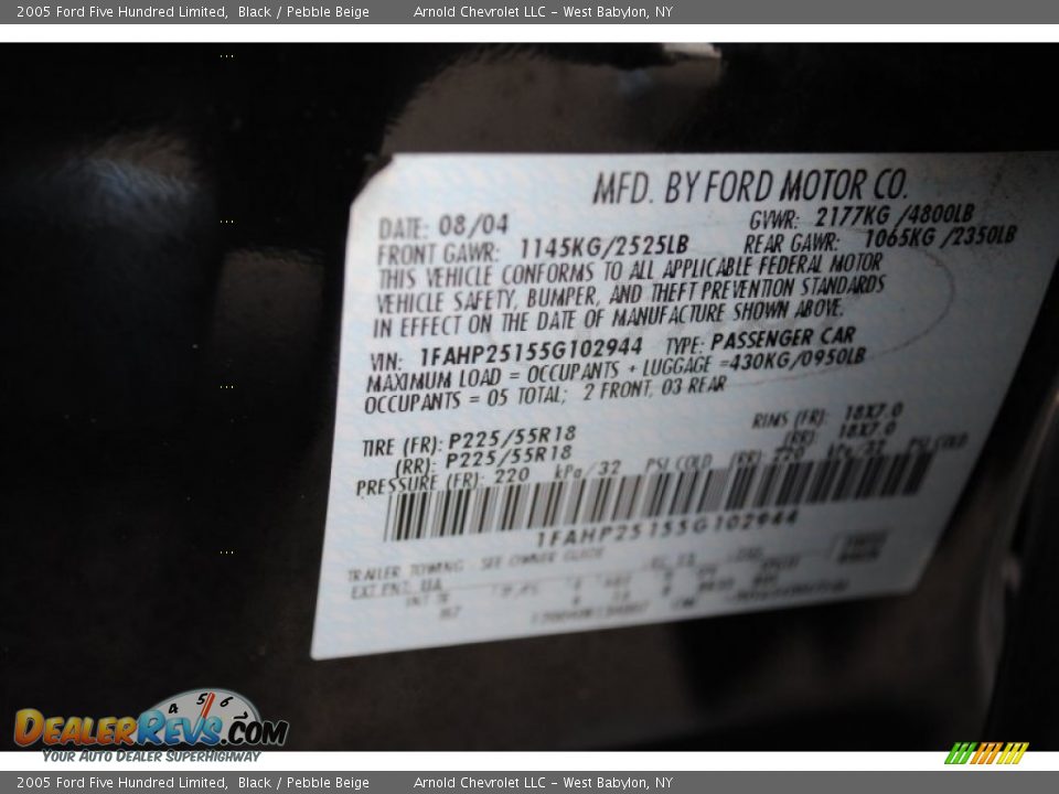 2005 Ford Five Hundred Limited Black / Pebble Beige Photo #17