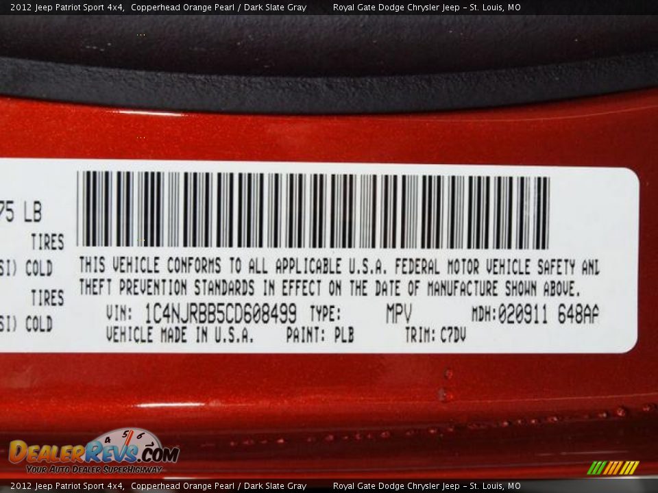 2012 Jeep Patriot Sport 4x4 Copperhead Orange Pearl / Dark Slate Gray Photo #7