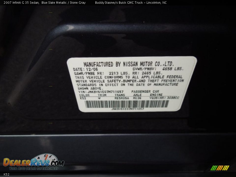 Infiniti Color Code K52 Blue Slate Metallic