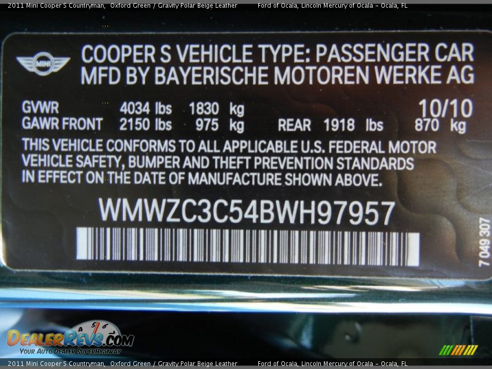 2011 Mini Cooper S Countryman Oxford Green / Gravity Polar Beige Leather Photo #29