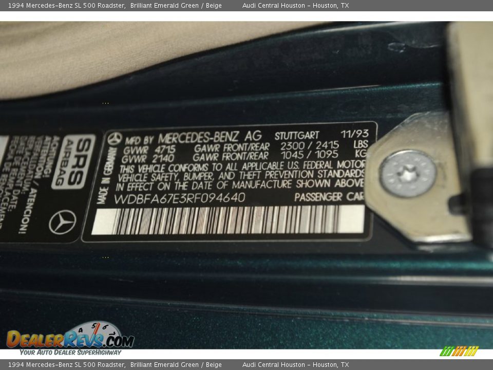 1994 Mercedes-Benz SL 500 Roadster Brilliant Emerald Green / Beige Photo #35