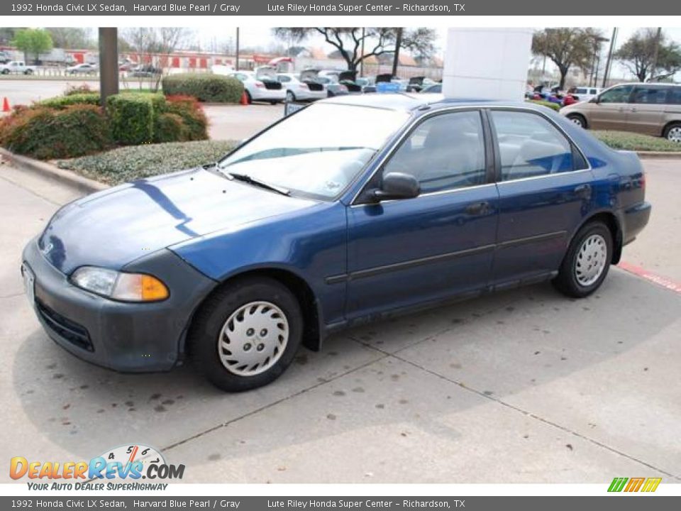 1992 Honda Civic LX Sedan Harvard Blue Pearl / Gray Photo #3