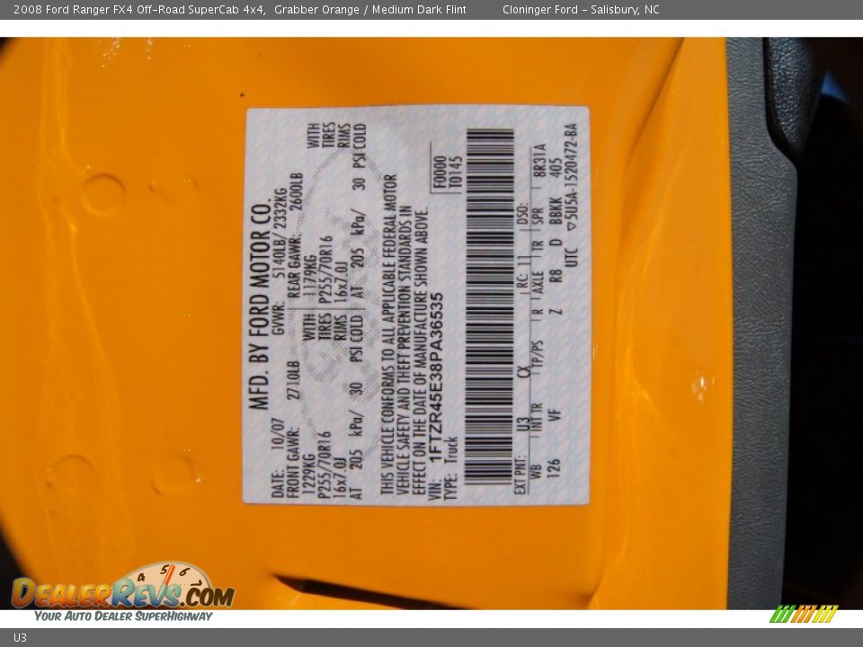 Ford Color Code U3 Grabber Orange