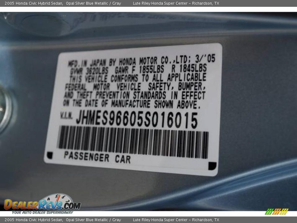 2005 Honda Civic Hybrid Sedan Opal Silver Blue Metallic / Gray Photo #31