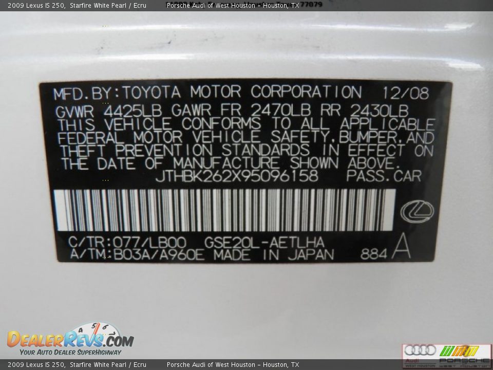 2009 Lexus IS 250 Starfire White Pearl / Ecru Photo #33