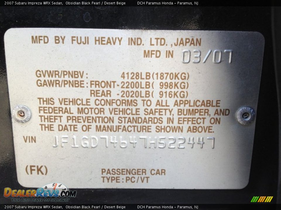2007 Subaru Impreza WRX Sedan Obsidian Black Pearl / Desert Beige Photo #29