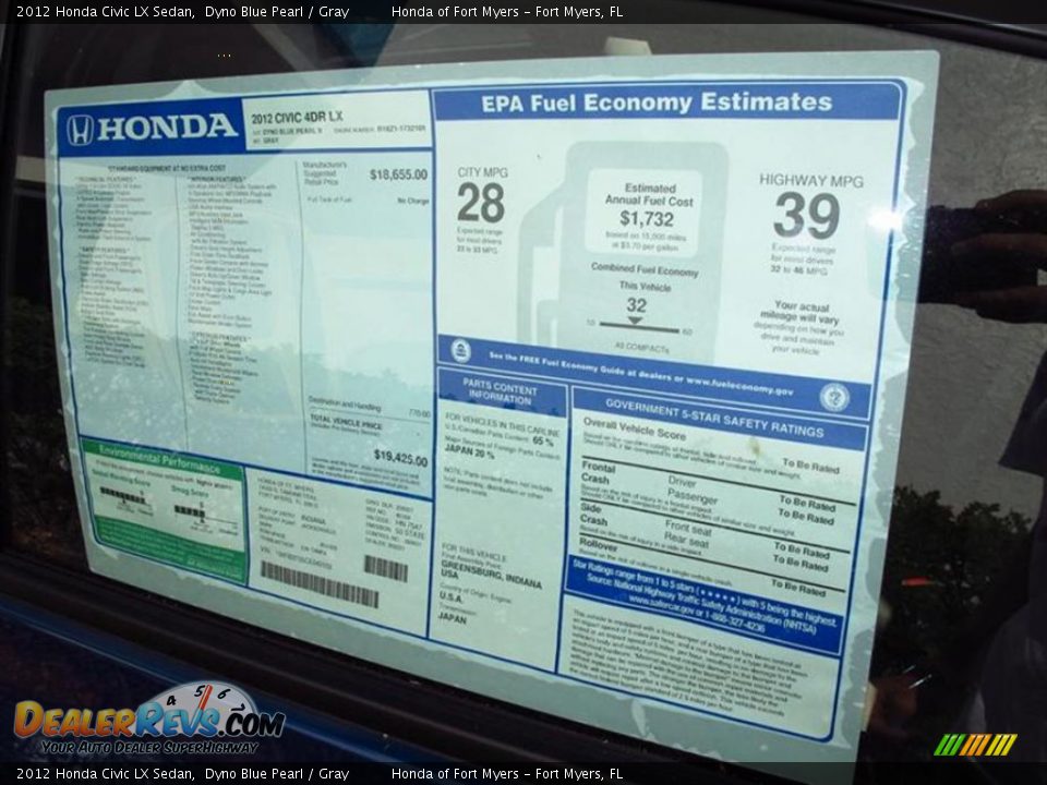 2012 Honda Civic LX Sedan Window Sticker Photo #9