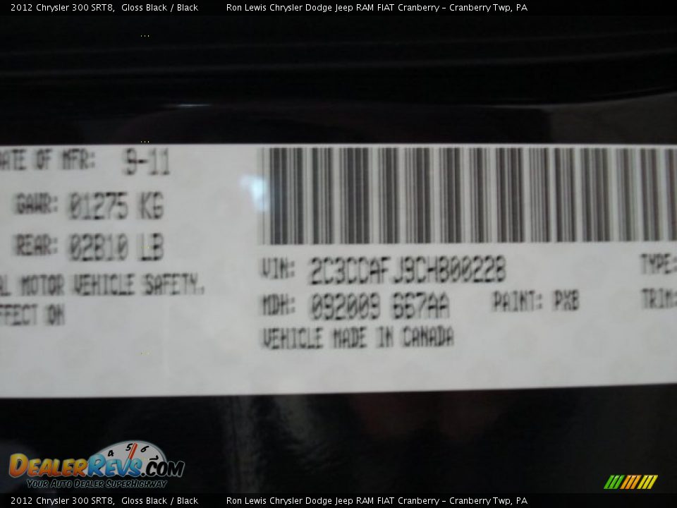 2012 Chrysler 300 SRT8 Gloss Black / Black Photo #25