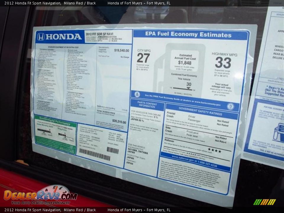 2012 Honda Fit Sport Navigation Window Sticker Photo #9