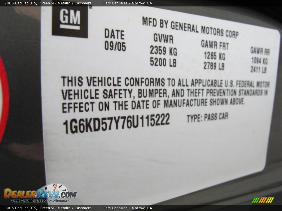 2006 Cadillac DTS Green Silk Metallic / Cashmere Photo #16