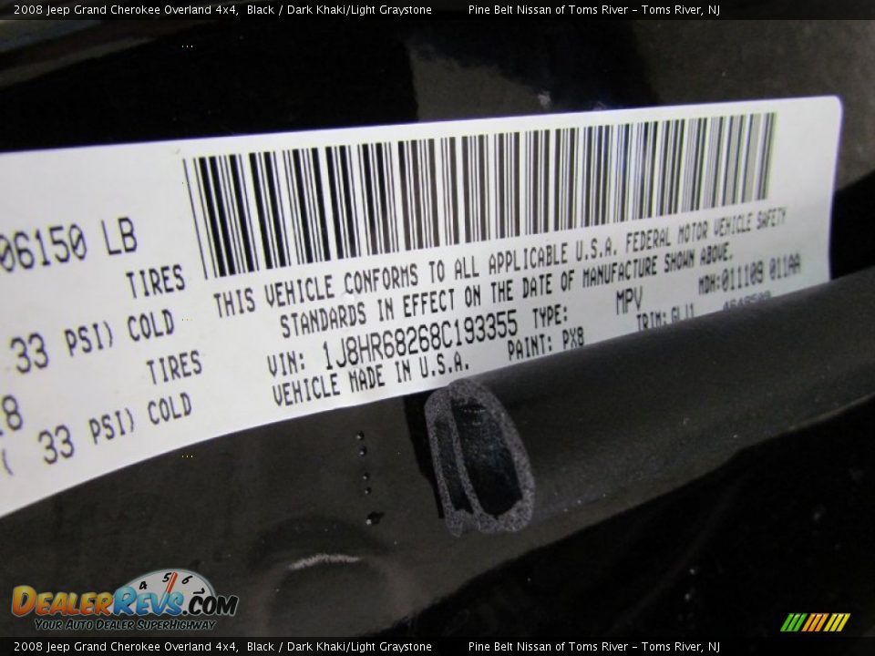 2008 Jeep Grand Cherokee Overland 4x4 Black / Dark Khaki/Light Graystone Photo #11