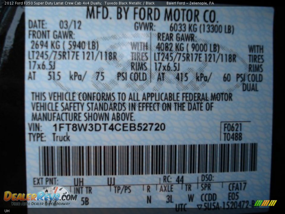 Ford Color Code UH Tuxedo Black Metallic