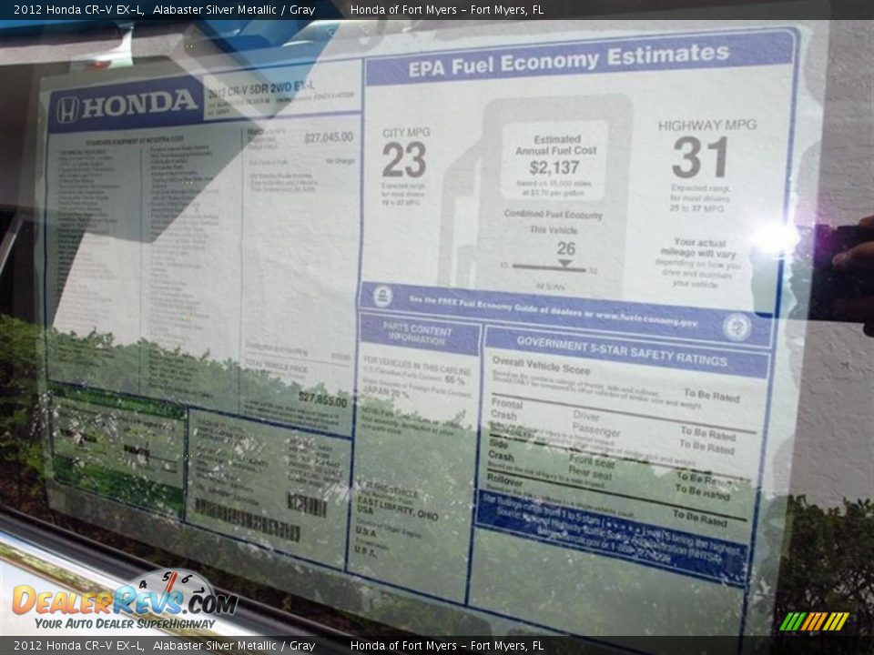 2012 Honda CR-V EX-L Window Sticker Photo #9