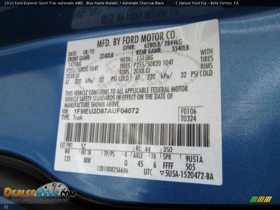 Ford Color Code SZ Blue Flame Metallic