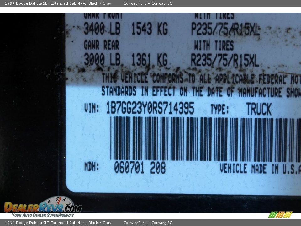 1994 Dodge Dakota SLT Extended Cab 4x4 Black / Gray Photo #22