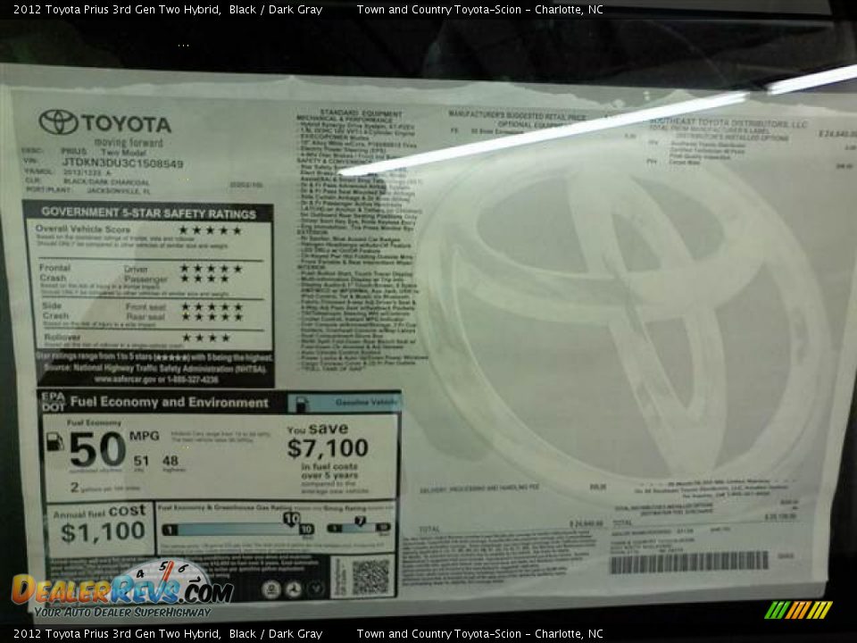 2012 Toyota Prius 3rd Gen Two Hybrid Black / Dark Gray Photo #7