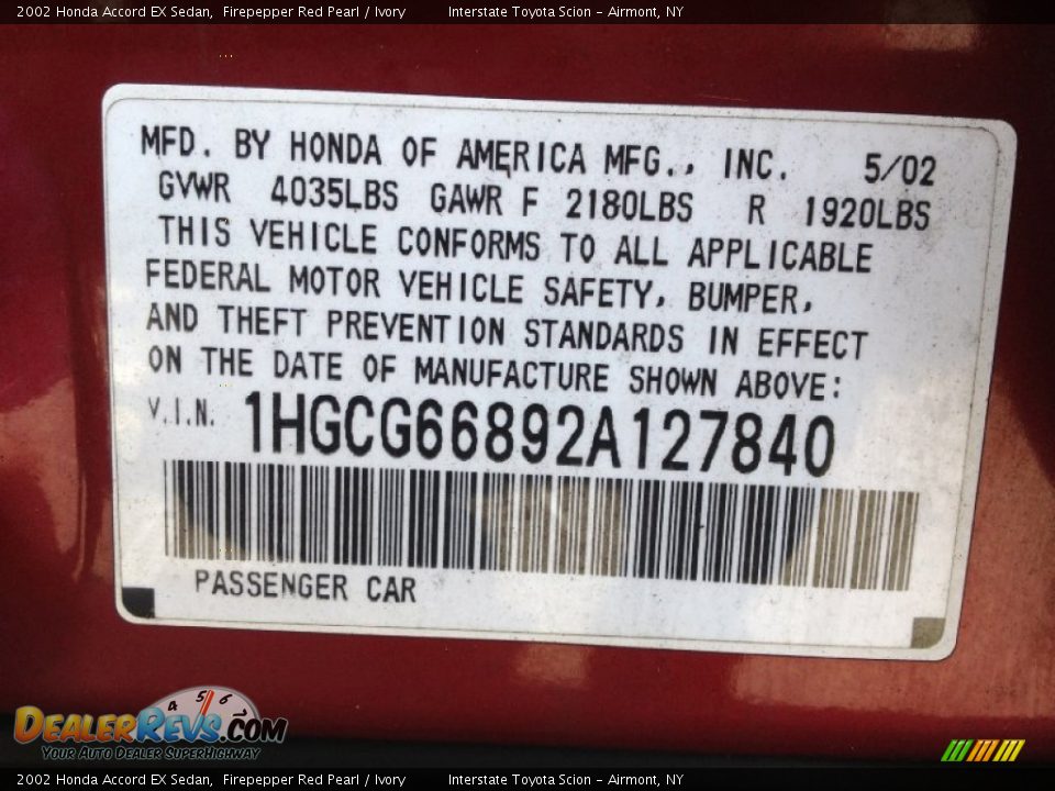 2002 Honda Accord EX Sedan Firepepper Red Pearl / Ivory Photo #29